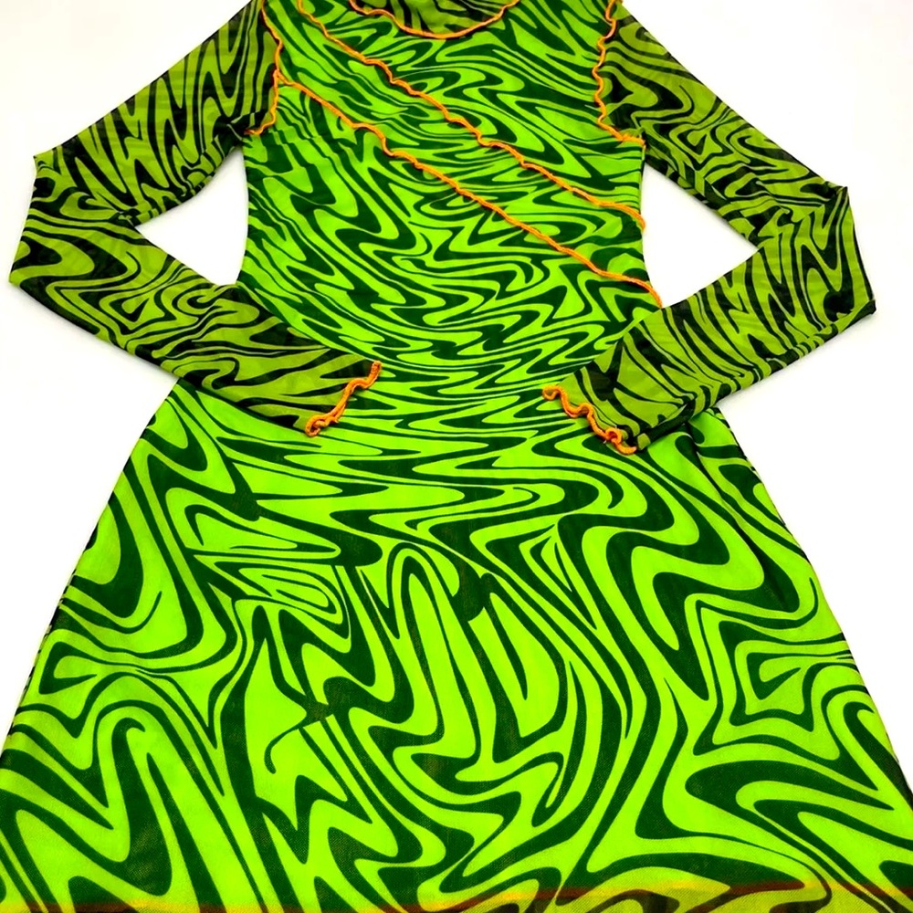 Jaded London Dress Long Sleeve Green swirl print